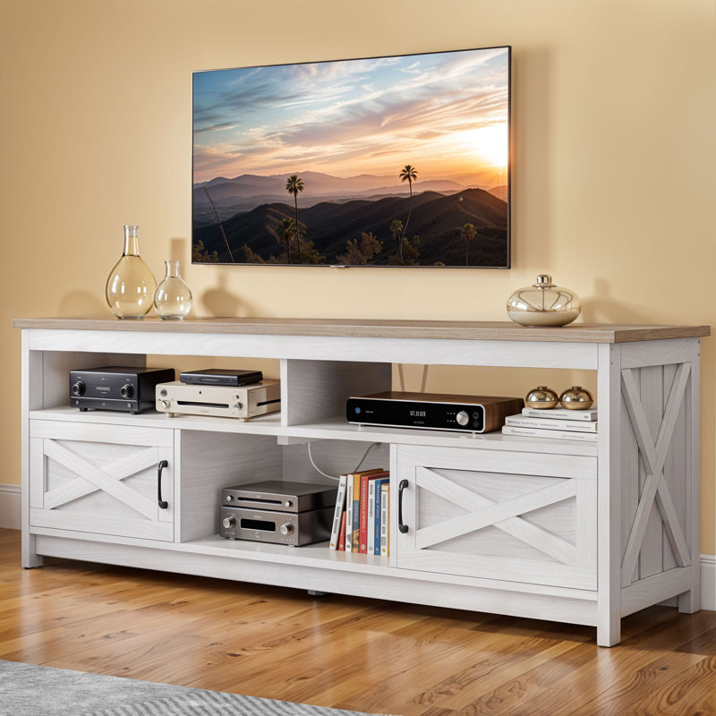 Meuble télé 59,00 po Leighia, Blanc/chêne, 65.74"