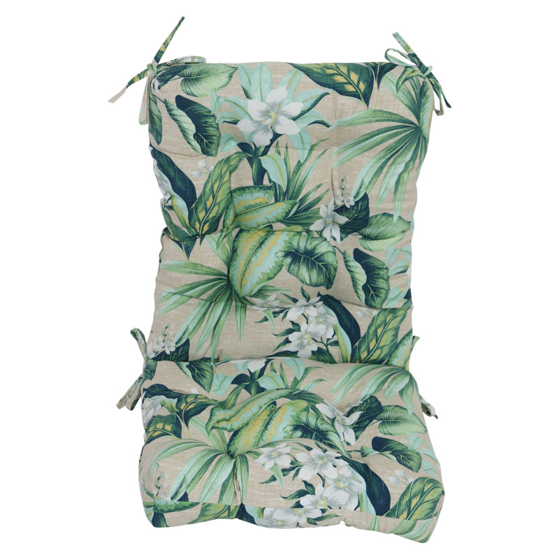 Outdoor Tufted Seat/Back Chair Cushion, 18" W x 18" D, Tan/Green/Blue/Tahiti Breeze Floral