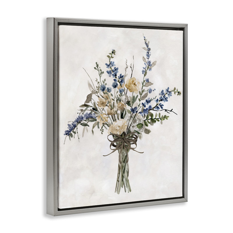 Cadre flottant Subdued Flower Bushel, design par Carol Robinson, H 31 po x l 25 po, Cadre flottant gris lustré