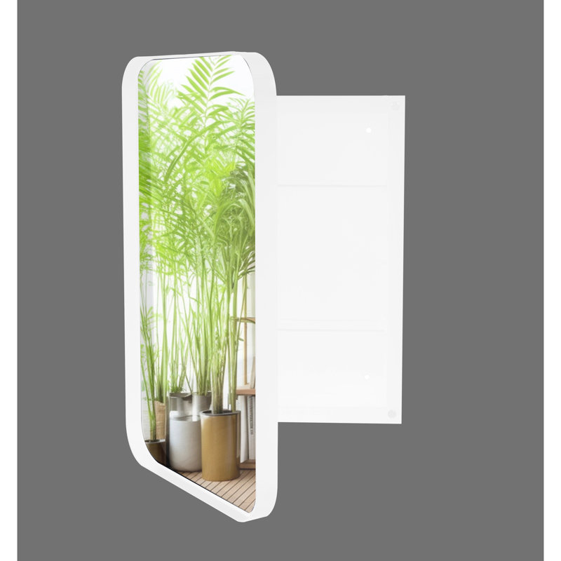 16X24 Inch Bathroom Cabinet With Mirror Shelf - White Metal Frame, Adjustable, Recessed Storage Mirror, Adjustable, White