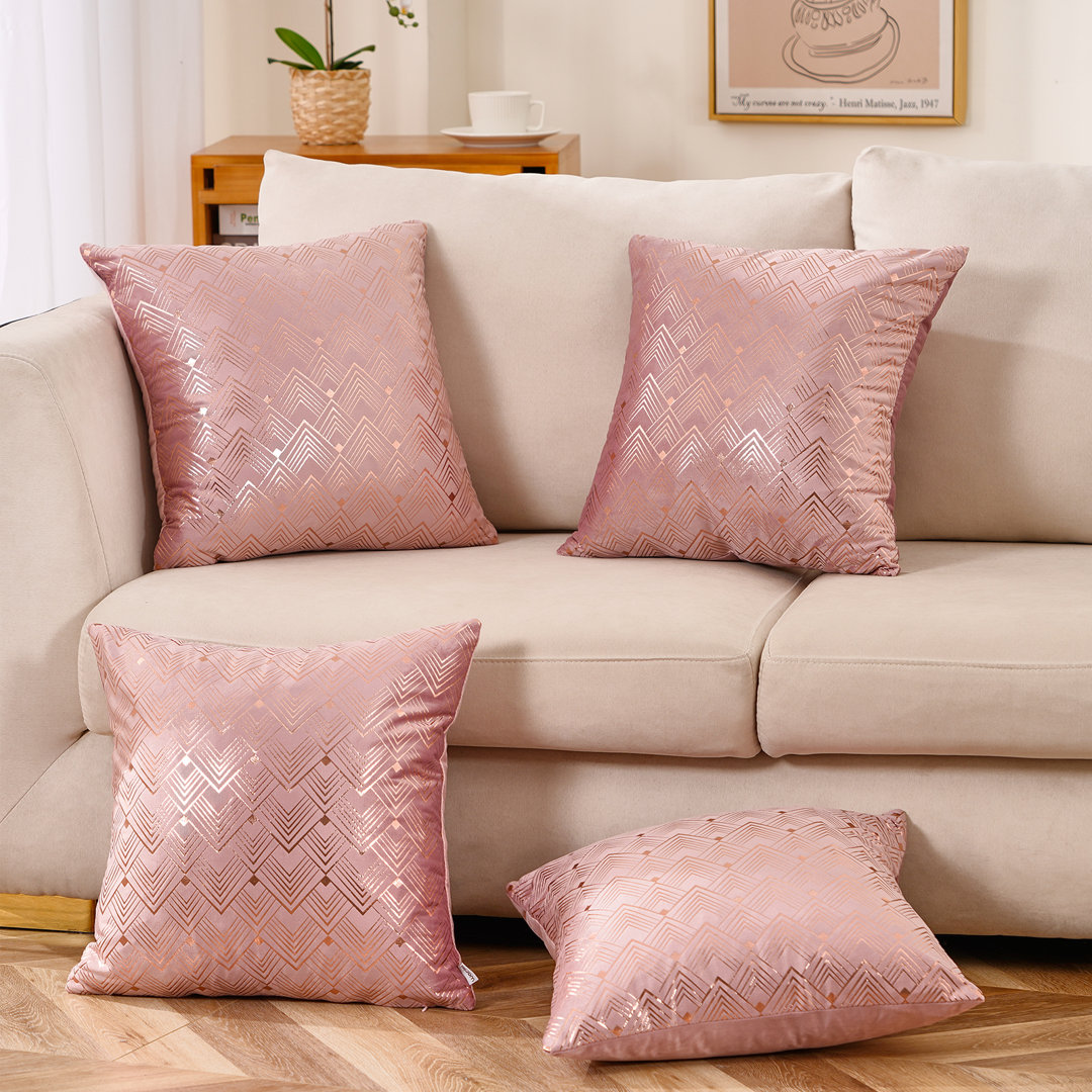 Velvet Throw  Pillow Cover with Geometric pattern Velvet Throw Square Pillow Cover & Insert (Set of 4) WARISI 