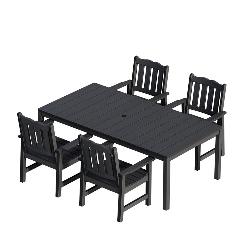 Ensemble de salle à manger 5 pièces pour patio, table de salle à manger d'extérieur Hips toutes saisons avec 4 chaises, Noir