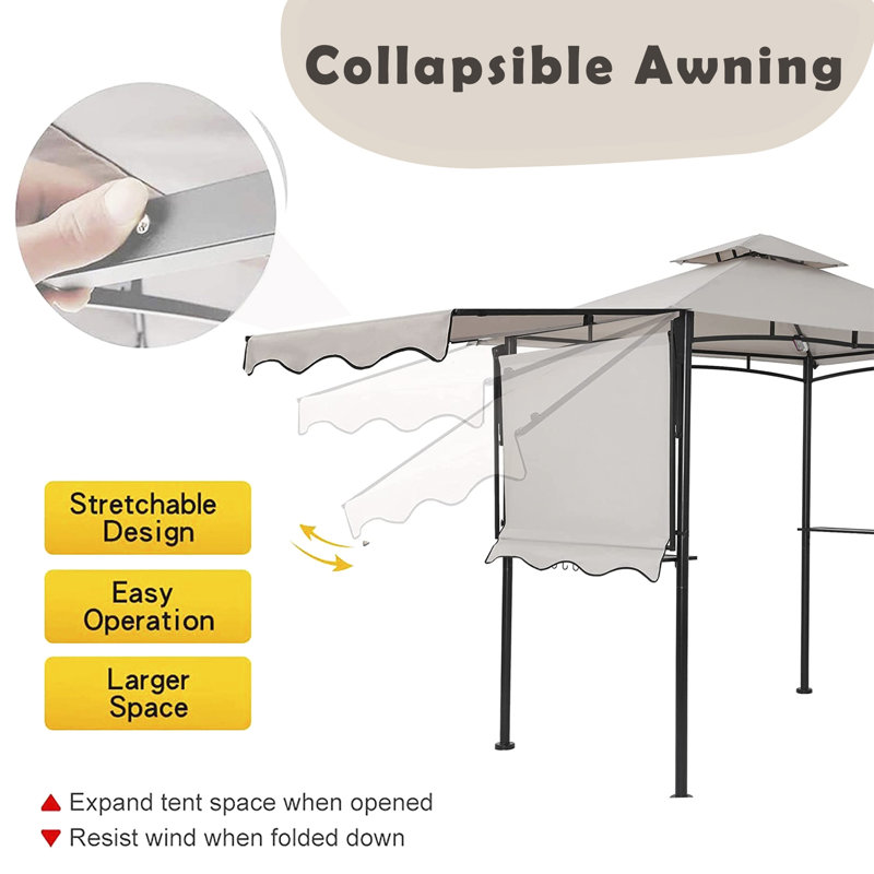 11Ft. W x 5 Ft. D Soft Top Grill Gazebo with a Side Collapsible Awning, Gray