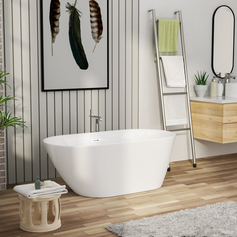 Baignoire de trempage autoportante en acrylique avec bonde escamotable et trou de trop-plein, L 59 po x l 29,5 po