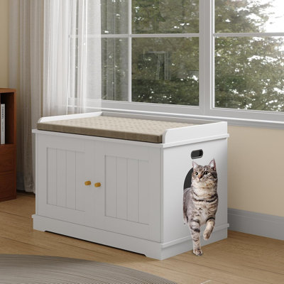 Enceinte de litière pour chat moderne en bois avec portes de grange