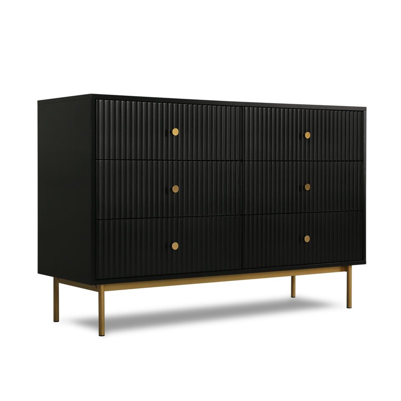 Aimilios 120cm W 6 - Drawer Chest of Drawers, Black