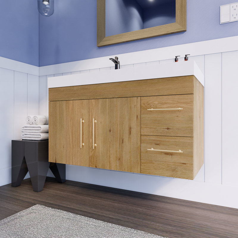 Lynard Spring 42" Wall-Mounted Single Bathroom Vanity Set, Teak Oak