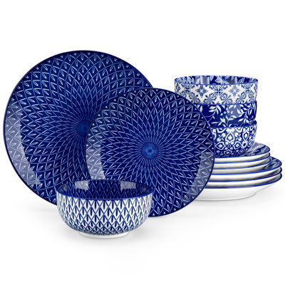 SELENE 12 Piece Stoneware Dinnerware Set, Service For 4
