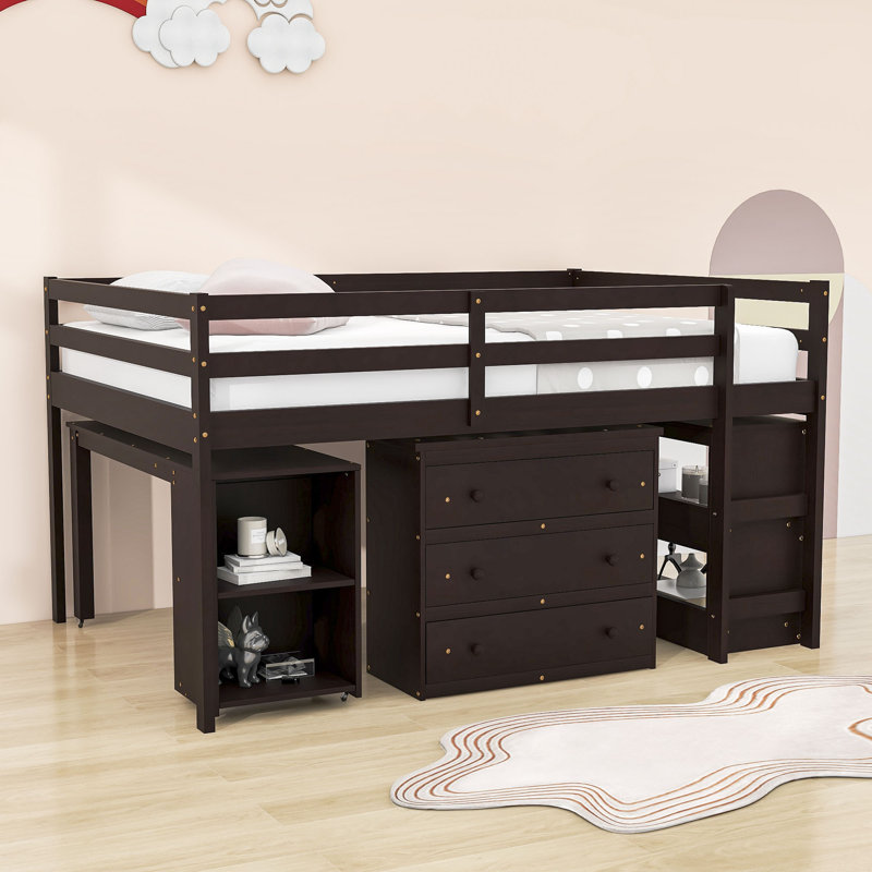 Esperio Kids Full Loft Bed with Drawers, Espresso