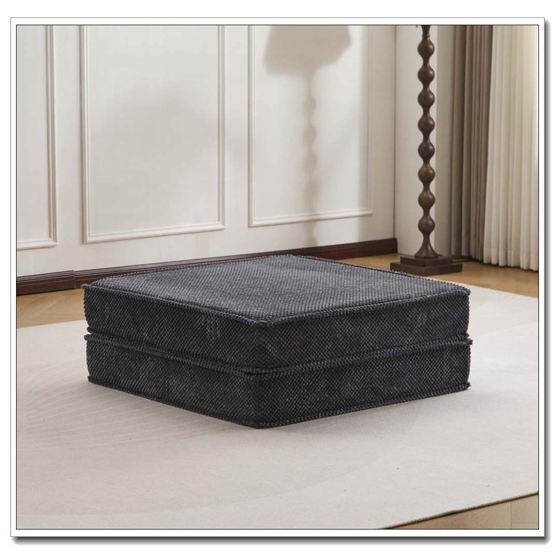 No Assembly Required,Circle Fleece Fabric,1 Ottoman, Dark Gray