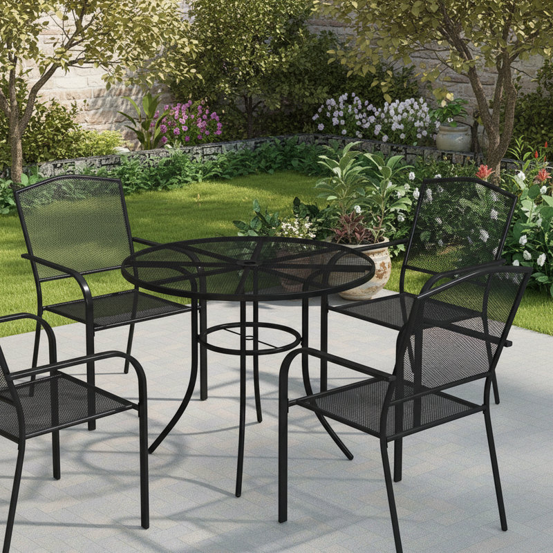 Brojanac Round Outdoor Dining Table With Umbrella Hole , 29.5275590551181'' in. W 36.0236220472441'' in. D