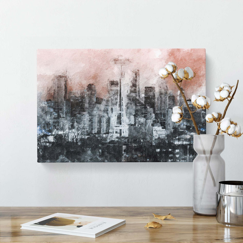 Seattle Washington Skyline In Abstract - Wrapped Canvas, 35cm H x 50cm W x 3cm D