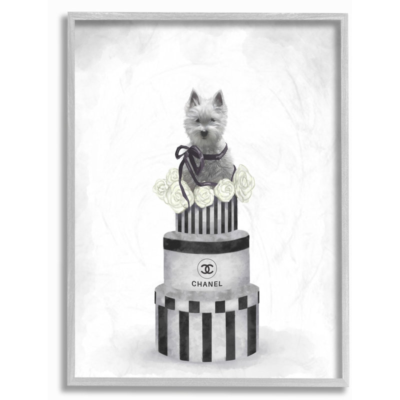 «Fashion Dog Box Stack Grey», peinture, H 20 po x l 16 po, Estampe numérique Farmhouse