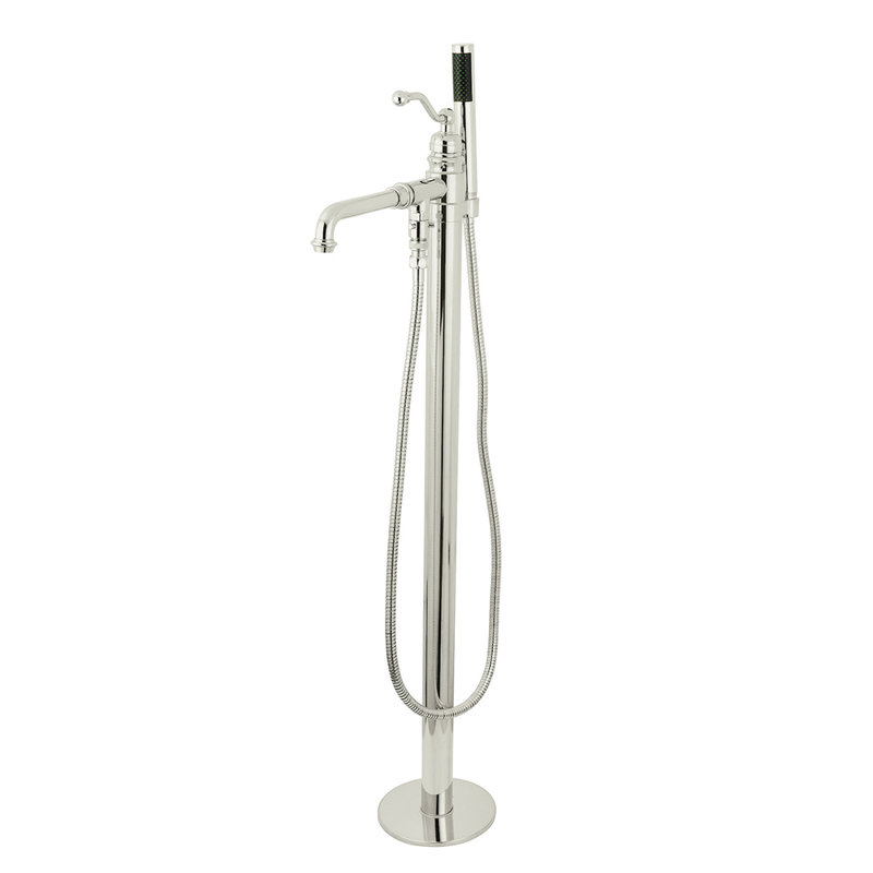 Robinet de baignoire autoportant à 1 trou avec douche à main Kingston Country, Nickel poli