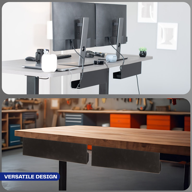 Black Metal Under Desk Cable Management Trays, Set of 2