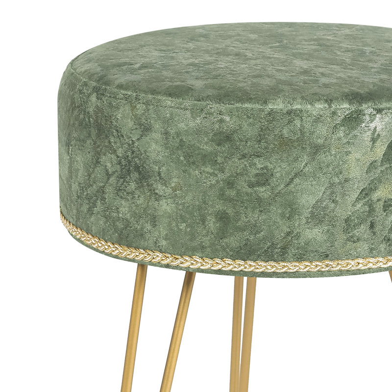 Velvet Round Footstool Ottoman, Green Velvet