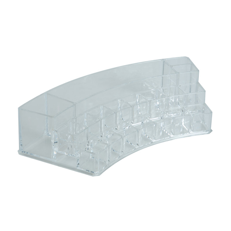 Clear Acrylic 19-Section Curved Cosmetic and Jewelry Organizer