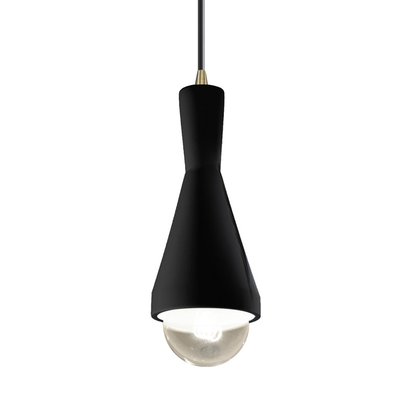 Luminaire suspendu conique à 1 lumière Breeona avec détails en métal, Lustre noir, Laiton antique