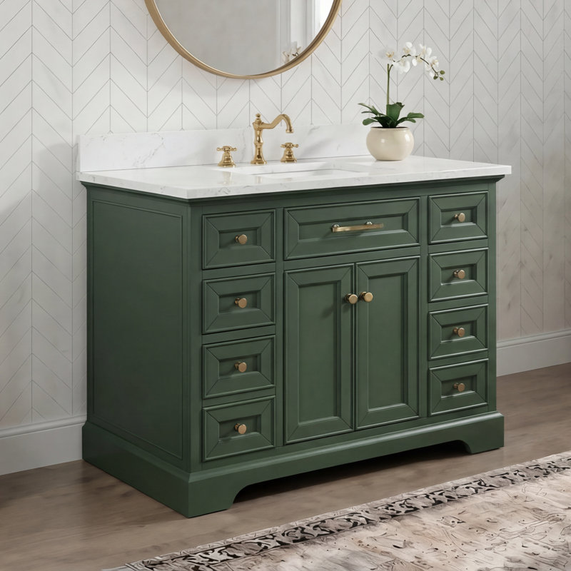 Thompson 42" W Single Bathroom Vanity, Evergreen/Brushed Gold