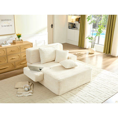 Convertible Oversized Chaise Lounge Sofa Bed with Adjustable Backrest & Storage Pocket, Striped Plush Upholstered Modular Sleeper Couch for Multi‑Scene Use