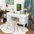Vanity Desk with Mirror, Lights, Drawers and Cushioned Stool-1566227807