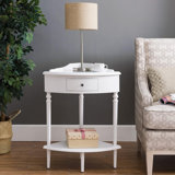 Coastal Solid Wood Corner Wedge Table With Drawer And Shelf - Cottage White For Entryways, Hallways, Small Spaces