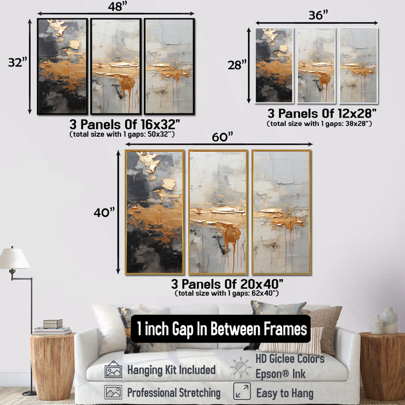Wentworth - Ensemble d'art mural abstrait, Cadre flottant noir, H 40 po x l 60 po x P 1 po
