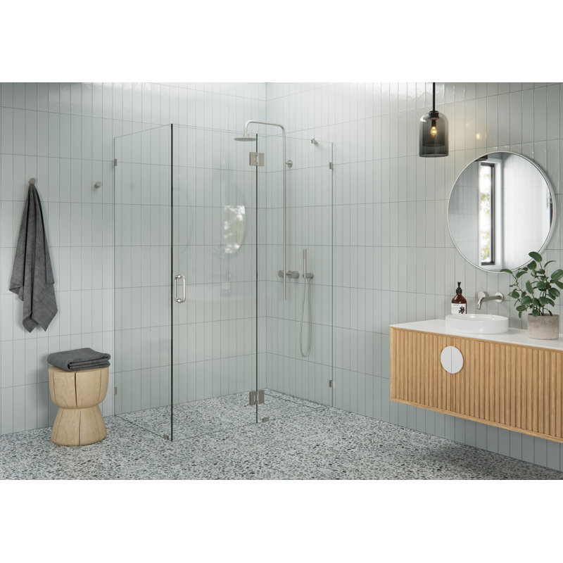 Halo 56 in. x 34 in. x 78 in. 90-degree Fully Frameless Glass Hinged Shower Enclosure, Brushed Nickel