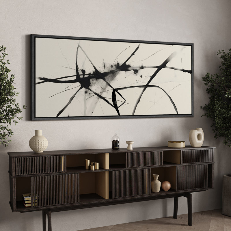 «Grunge Abstract Paint Stroke Effect Minimalist Black Ink Splatter On», reproduction encadrée sur toile, H 30 po x l 60 po