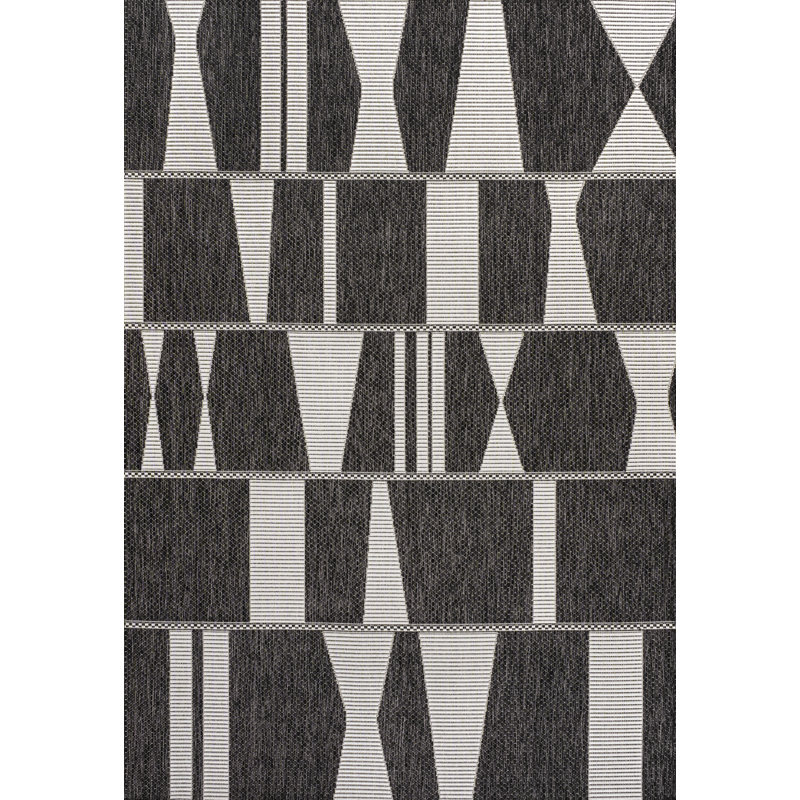 Olesia Modern Geometric Abstract Two-Tone Black/Cream Indoor/Outdoor Rug, Rectangle 4' x 6'