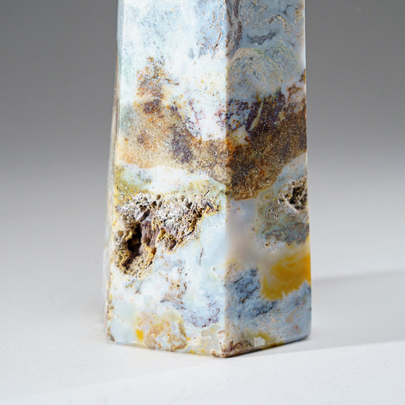 Polished Ocean Jasper Point from Madagascar in Blue/White/Bronze