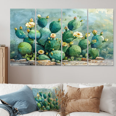 «Green Green Yellow Desert Garden of Cactus III», ensemble d'art mural sur toile cactus floral