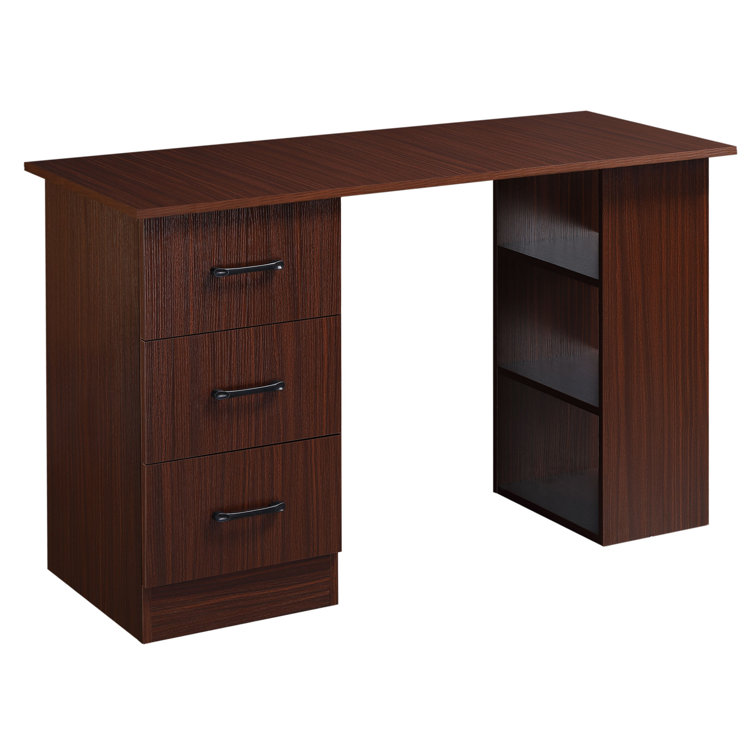 Winston Porter Computer Desk With 3-Tier Storage Shelves, 47 Inches Home Office Desk With Drawers, Study Writing Table, Walnut