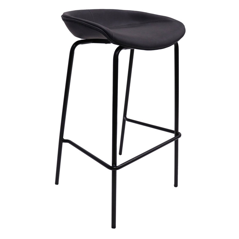 Masayo 29.52'' Short Bar Stool with Upholstered Seat and Iron Frame, Black