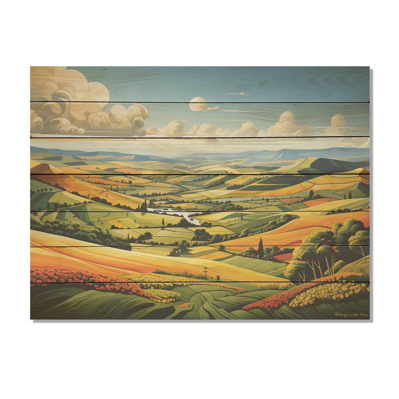 Fleurs jaunes, paysage de prairie IV - prairie sur bois, H 10 po x l 20 po
