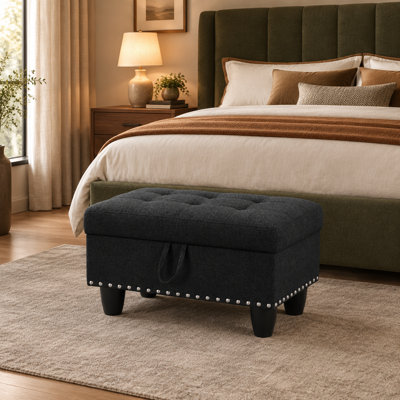 Upholstered Flip-Top Storage Ottoman with Soft Close Hinge, Footrest Bench