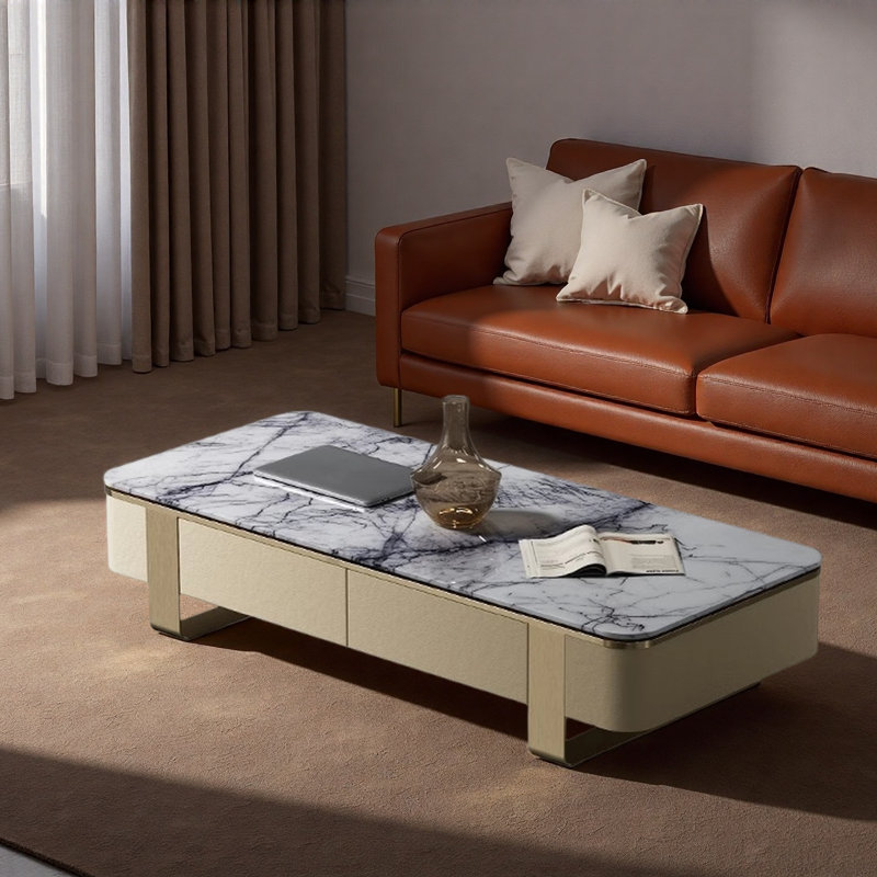 Modern Italian Rectangular Coffee Table, 14.2" H x 63" L x 27.6" W, Black/White