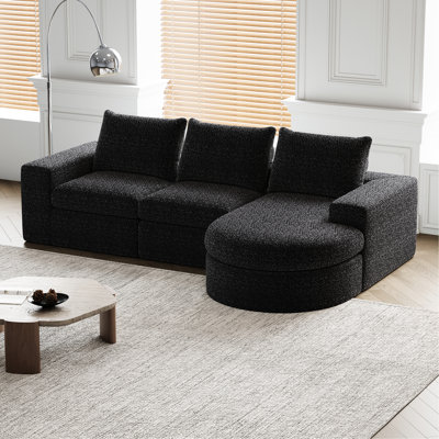 99-Inch L-Shaped Chenille Sectional With Chaise, 4 Seats For Living And Bedroom, Double Cushion Structure, Neck Pillow, Slow Rebound High Density Sponge Particles, Iron Frame Support, Interchangeable