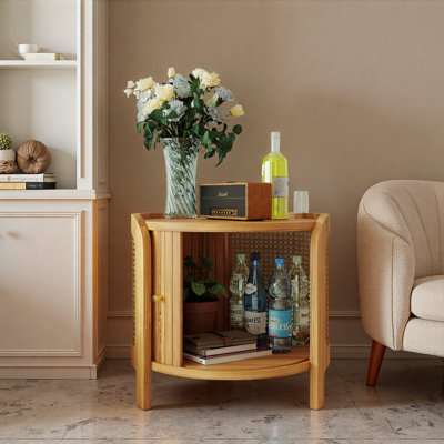 Modern Round Rotating Coffee Table With Rattan And Hidden Storage