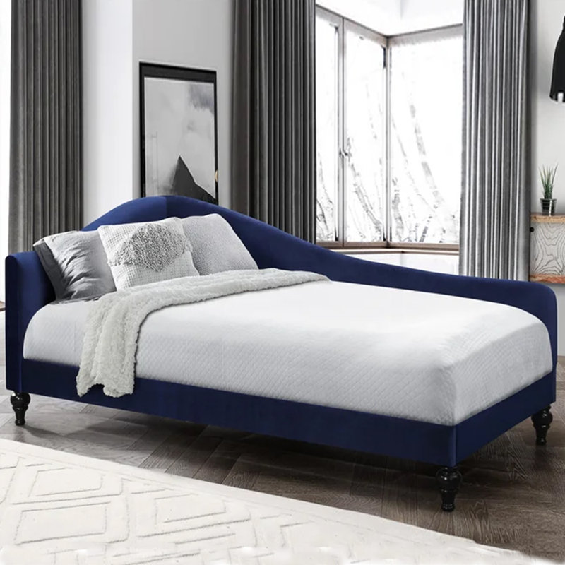 Chaise longue moderne, minimaliste, élégante et décontractée, Bleu foncé / blanc cassé, Face à la gauche