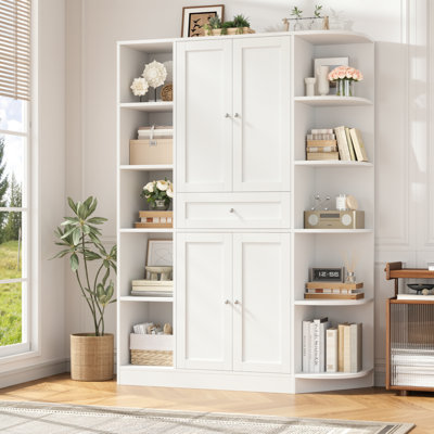 Bibliothèque H 70,9 po, armoire de rangement avec 10 tablettes ouvertes et tiroir central