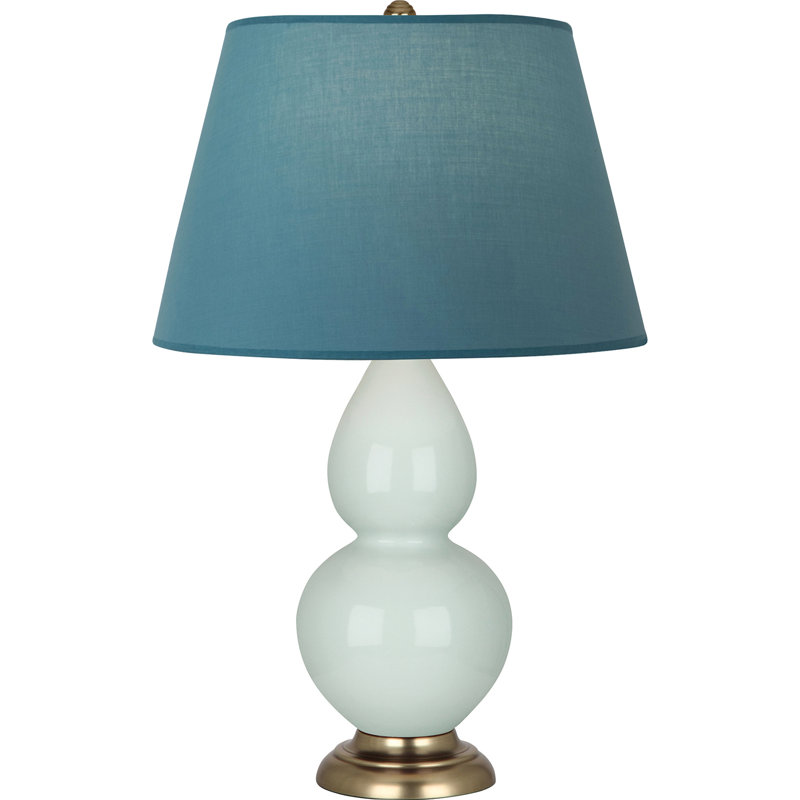 Lampe de table double gourde en céramique, Céladon glacé / laiton, Bleu vif / gris, Laiton
