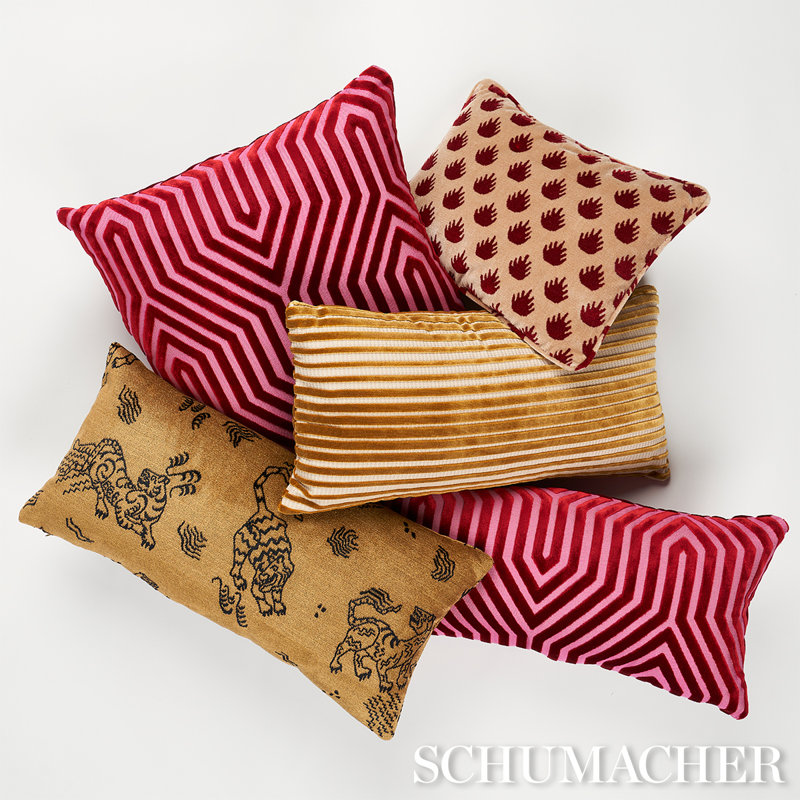 Schumacher x Mary Mcdonald Vanderbilt Velvet Pillow, Purple Geometric, 18" x 18"