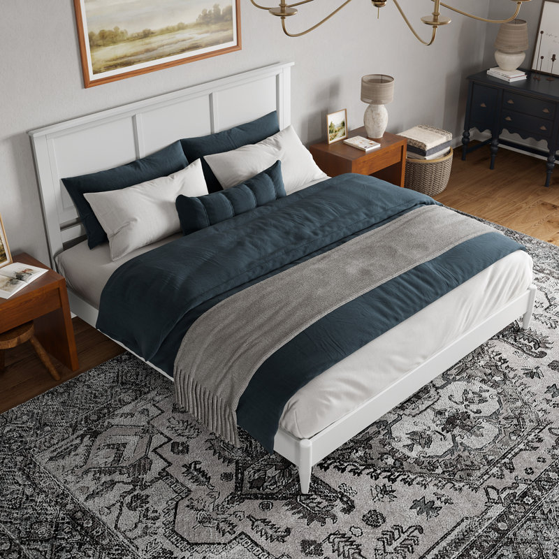 Amandah Low Profile Solid Wood Panel Bed, King, White
