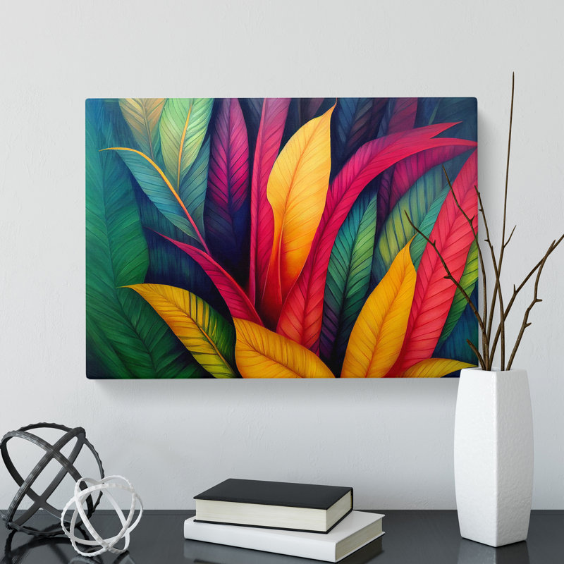 Bright Tropical Leaves - Wrapped Canvas Painting, 50cm H x 76cm W x 3cm D