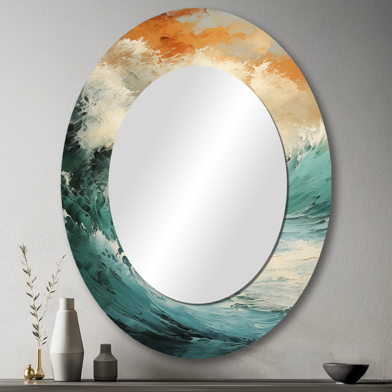 Miroir décoratif moderne en métal bleu marine et doré Modern Coastal, 43 po x 33 po