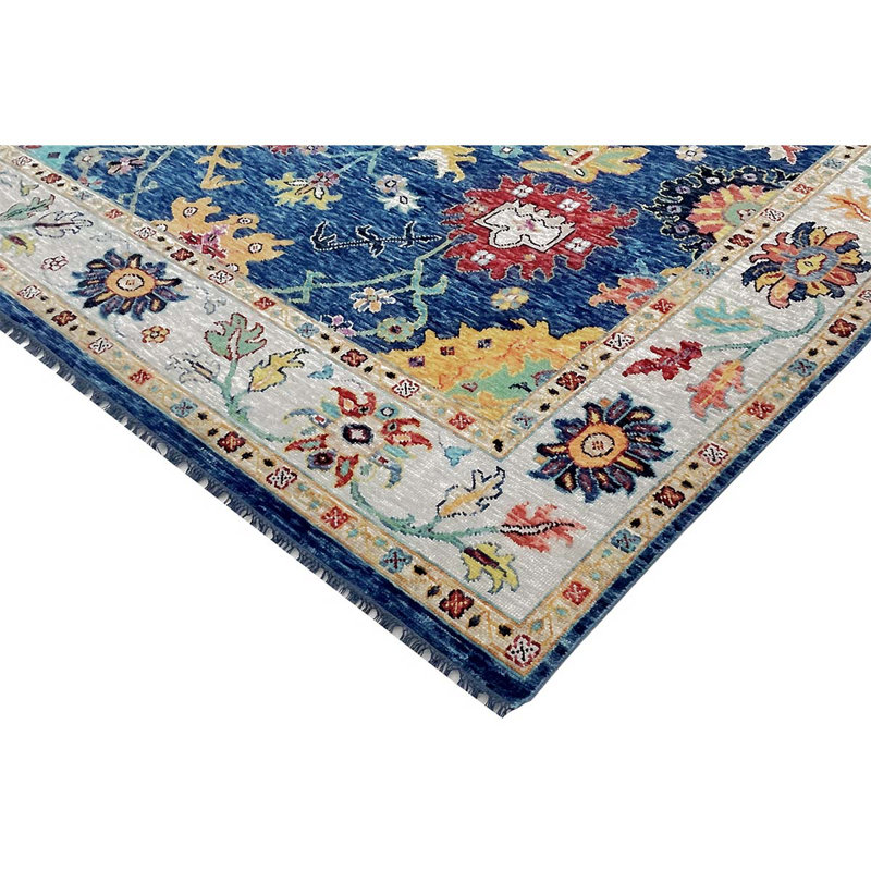 Tapis bleu et gris clair de haute qualité noué à la main, Rectangle 12 pi x 15 pi