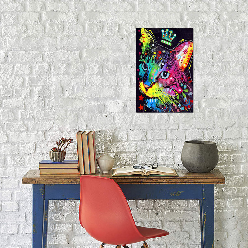 Thinking Cat Crowned by Dean Russo - Print on Canvas, 66.04 cm H x 45.72 cm W x 3.175 cm D, No Frame