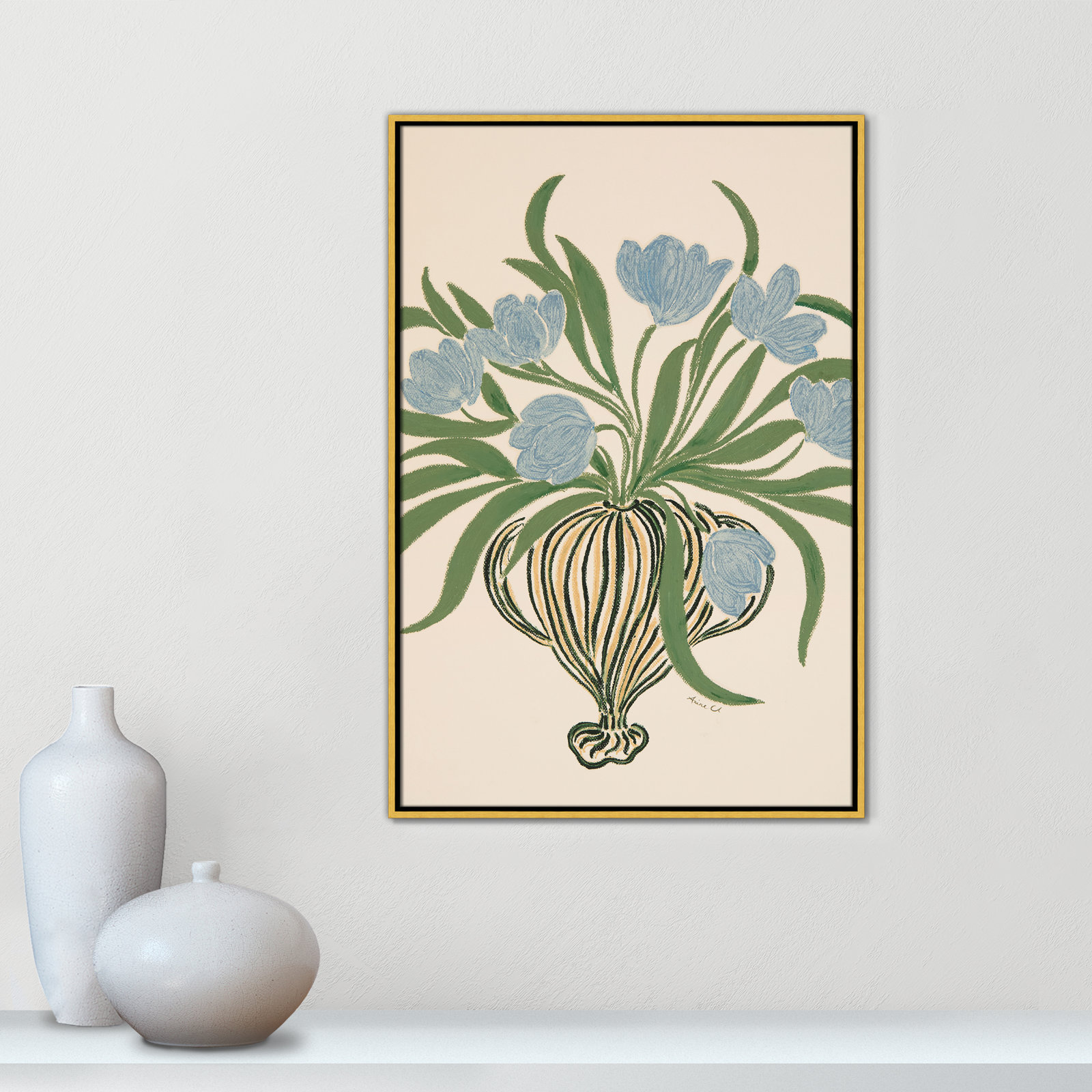 La Poire Blue Tulips Print by Camilla Bergqvist, 37.5" H x 25.5" W, Gold