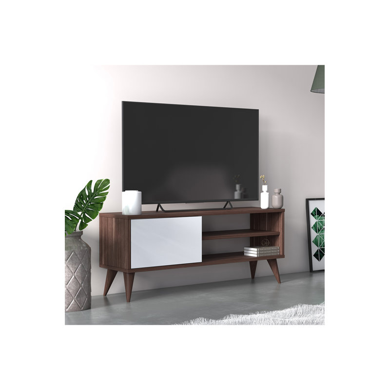 Vere TV Stand Cabinet, Wooden TV Unit with 2 Shelves, 110 x 30 x 45 cm TV Table for TVs up to 50", White/Walnut